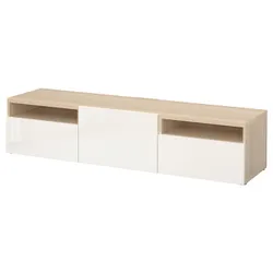 IKEA BESTÅ(493.286.14) Тумба под ТВ, под беленый дуб / Сельсвикен глянцевый / белый