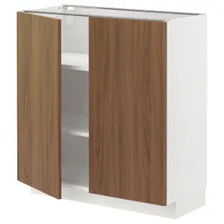 IKEA METOD(995.197.53) напольный шкаф/полки/2 двери, белый/Тисторп имитация коричневого ореха