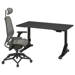 IKEA UPPSPEL / STYRSPEL(894.914.91) ігровий стіл і крісло, чорний/сірий