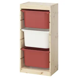 IKEA TROFAST(895.754.43) Полка с контейнерами, легкая сосна, окрашенная белой/красной белой