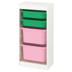 IKEA TROFAST(893.382.01) полка с контейнерами, белый / зеленый розовый