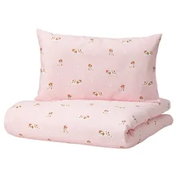IKEA DRÖMSLOTT(905.211.90) підодіяльник 1 наволочка для ліжечка, цуценята/рожевий візерунок
