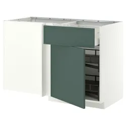 IKEA METOD / MAXIMERA(896.060.48) угловой напольный шкаф с выдвижным ящиком и внутренним выдвижным ящиком, белый/Aspudden темно-серо-зеленый