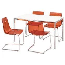 IKEA TORSBY / TOBIAS(594.992.81) стол и 4 стула, глянцевый/белый хром/коричневый хром/красный