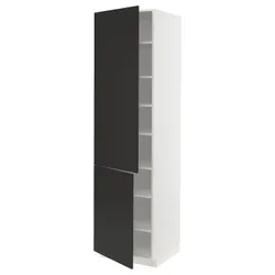 IKEA METOD(594.990.02) высокий шкаф с полками/2 двери, белый/Nickebo матовый антрацит