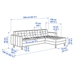IKEA LANDSKRONA(594.911.38) 3-місний диван з шезлонгом, Гуннаред бежевий/чорний/дерево