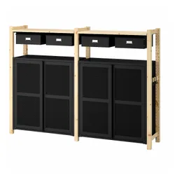 IKEA IVAR(495.080.97) 2 секции/полки/шкафы, сосна/черная сетка