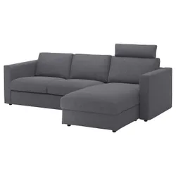 IKEA VIMLE (593.991.06) 3-місний диван з шезлонгом, з підголовником / Gunnared середньо-сірий
