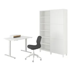 IKEA TROTTEN/LÅNGFJÄLL / BESTÅ/LAPPVIKEN(994.365.88) комбинация стол/шкаф, и бело-серое вращающееся кресло
