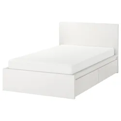 IKEA MALM(490.477.46) Каркас ліжка з 2 ящиками для зберігання, білий / Lönset