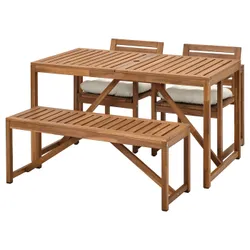 IKEA NÄMMARÖ(094.912.11) стол+2 стула+скамья, снаружи, светло-коричневая морилка/Куддарна бежевая