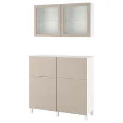 IKEA BESTÅ(594.360.43) комбинация полок с дверцами/ящиками, белый Лаппвикен/Стуббарп/светло-серо-бежевый прозрачное стекло