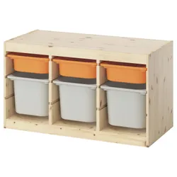 IKEA TROFAST(895.749.00) Полка с контейнерами, легкая сосна, окрашенная белым и светло -оранжевым/серым