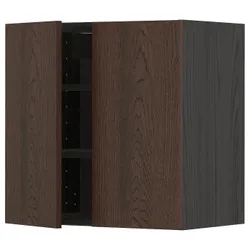 IKEA METOD(994.605.21) навесной шкаф с полками / 2 дверцы, черный / синарп коричневый
