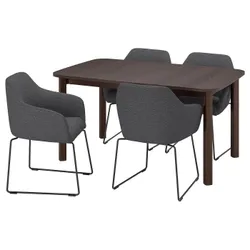 IKEA STRANDTORP / TOSSBERG(194.410.27) стол и 4 стула, коричневый / металлический черный / серый