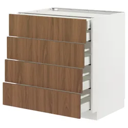 IKEA METOD / MAXIMERA(995.189.23) Напольный шкаф с 4 фасадами/2 низкими/3 средними ящиками, белый/Тисторп имитация коричневого ореха