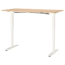 IKEA BEKANT(492.820.84) стол с регулируемой высотой, дубовый шпон, беленый / белый