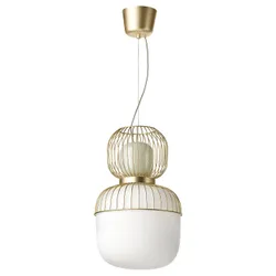 IKEA PILBLIXT(504.998.79) подвесная лампа, белый/светло-зеленое стекло/металл, имитация золота