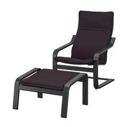 IKEA POÄNG (094.842.01) кресло / подставка для ног, черно-коричневый / Книса черный