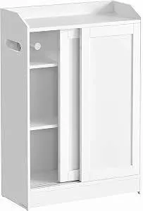 VASAGLE BBC752W01 Шкаф для хранения туалетной бумаги в ванной комнате с раздвижными дверцами и регулируемыми полками рядом с