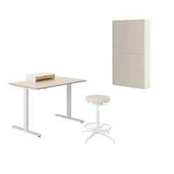IKEA TROTTEN/LIDKULLEN / BESTÅ/LAPPVIKEN(894.365.98) комбинация стол/шкаф, и бежево-белое вращающееся кресло