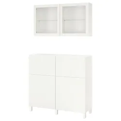 IKEA BESTÅ(493.992.15) комбинация полок с дверцами/ящиками, белый / Лаппвикен / Stubbarp белый прозрачное стекло