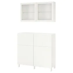 IKEA BESTÅ(493.992.15) поєднання полиці з дверцятами/шухлядами, біле / Lappviken / Stubbarp біле прозоре скло