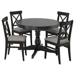 IKEA INGATORP / INGOLF (094.833.34) стіл і 4 стільці, чорний / Nolhaga сірий / бежевий