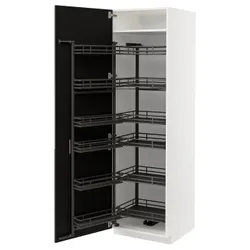 IKEA METOD(194.975.52) высокий шкаф с выдвижной кладовой, белый/Nickebo матовый антрацит