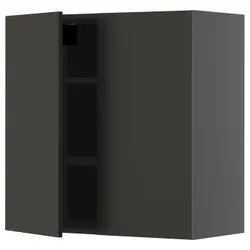 IKEA METOD(895.899.25) навісна шафа з полицями/2 двері, чорно-сірий/Nickebo матовий антрацит