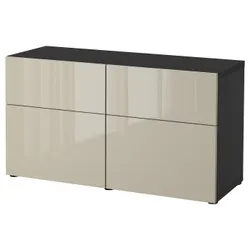 IKEA BESTÅ(094.126.24) поєднання полиці з дверцятами/шухлядами, чорно-коричневий / Selsviken глянцевий бежевий
