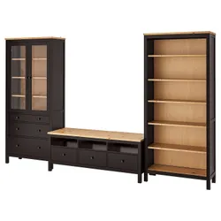 IKEA HEMNES(093.365.69) тумба під телевізор, чорно-коричневе / світло-коричневе прозоре скло