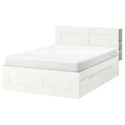 IKEA BRIMNES(194.948.79) каркас кровати с контейнером, изголовье, белый/Линдбаден