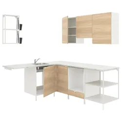 IKEA ENHET (293.380.01) кутова кухня, білий / імітація дуб