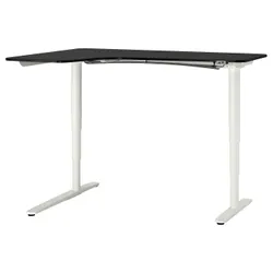 IKEA BEKANT(192.822.93) угловой стол левый / сидеть / стоять, шпон ясеня, тонированный в черный/белый цвет