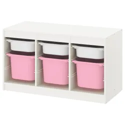 IKEA TROFAST(893.355.04) полка с контейнерами, белый белый / розовый
