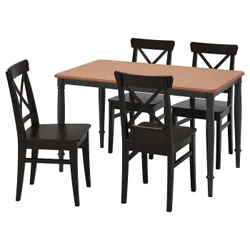 IKEA DANDERYD / INGOLF(493.925.39) стол и 4 стула, черная / коричневая черная сосна
