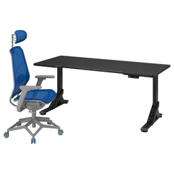 IKEA UPPSPEL / STYRSPEL(494.927.32) ігровий стіл і крісло, чорний синій/світло-сірий