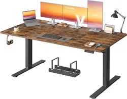 VASAGLE Стол с регулируемой высотой, 180 x 80 см, разъем USB-C, полка для удлинителя, стоячий стол, 3 кнопки памяти, для офиса,