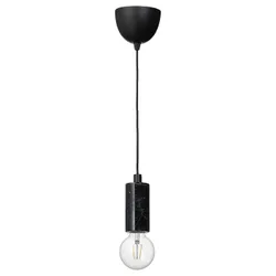 IKEA MARKFROST / LUNNOM(794.944.47) подвесной светильник с лампочкой, черный мрамор/прозрачная сфера