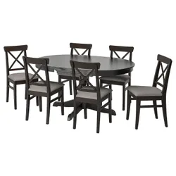 IKEA INGATORP / INGOLF(994.833.44) стол и 6 стульев, черный / серый Nolhaga / бежевый
