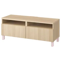 IKEA BESTÅ(994.289.65) Тумба под ТВ с выдвижными ящиками, под беленый дуб / Лаппвикен / Стаббарп розовый