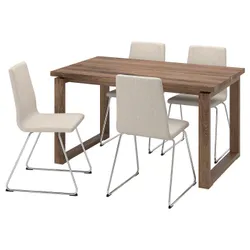IKEA MÖRBYLÅNGA / LILLÅNÄS(594.951.03) стол и 4 стула, шпон дуба коричневая морилка/хром Gunnared бежевый