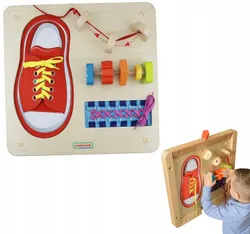 ДЕРЕВ'ЯНА ДОШКА ДЛЯ МАНІПУЛЯЦІЙ ГРА ДЛЯ ШНУРУВАННЯ ВЗУТТЯ MONTESSORI MASTERKIDZ