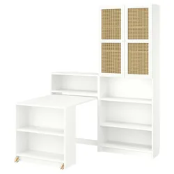 IKEA BILLY / HÖGADAL(895.906.55) Полка с таблицей сгиба, Белый/тканый бамбук