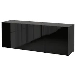 IKEA BESTÅ(293.249.85) поєднання з дверима, чорно-коричневий / Selsviken глянсовий / чорний