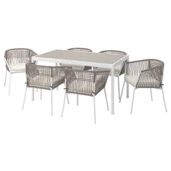 IKEA SEGERÖN(494.948.49) стол+6 кресел, на открытом воздухе, белый/бежевый/Frösön/Дувхольмен бежевый
