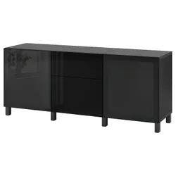 IKEA BESTÅ(994.126.72) комбинация с выдвижными ящиками, черно-коричневый / Selsviken / Stubbarp глянцевый / черное дымчатое стекло