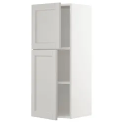 IKEA METOD(794.555.30) навісна шафа з полицями / 2 двер, білий/Lerhyttan світло-сірий