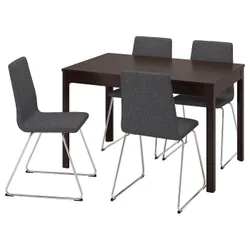 IKEA EKEDALEN / LILLÅNÄS(094.951.29) стол и 4 стула, темно-коричневый/хром Gunnared темно-серый